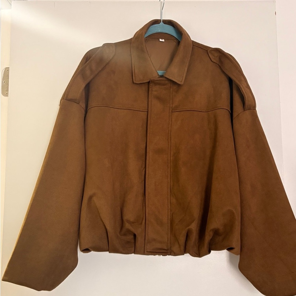 Women's Brown faux suede Bomber Jacket